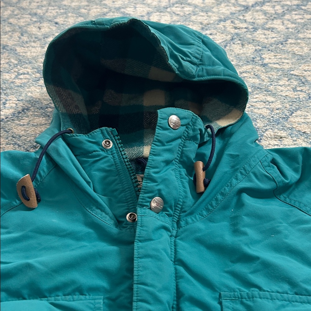 L.L. Bean vintage teal flannel lined multi pocket coat jacket medium - Picture 7 of 9